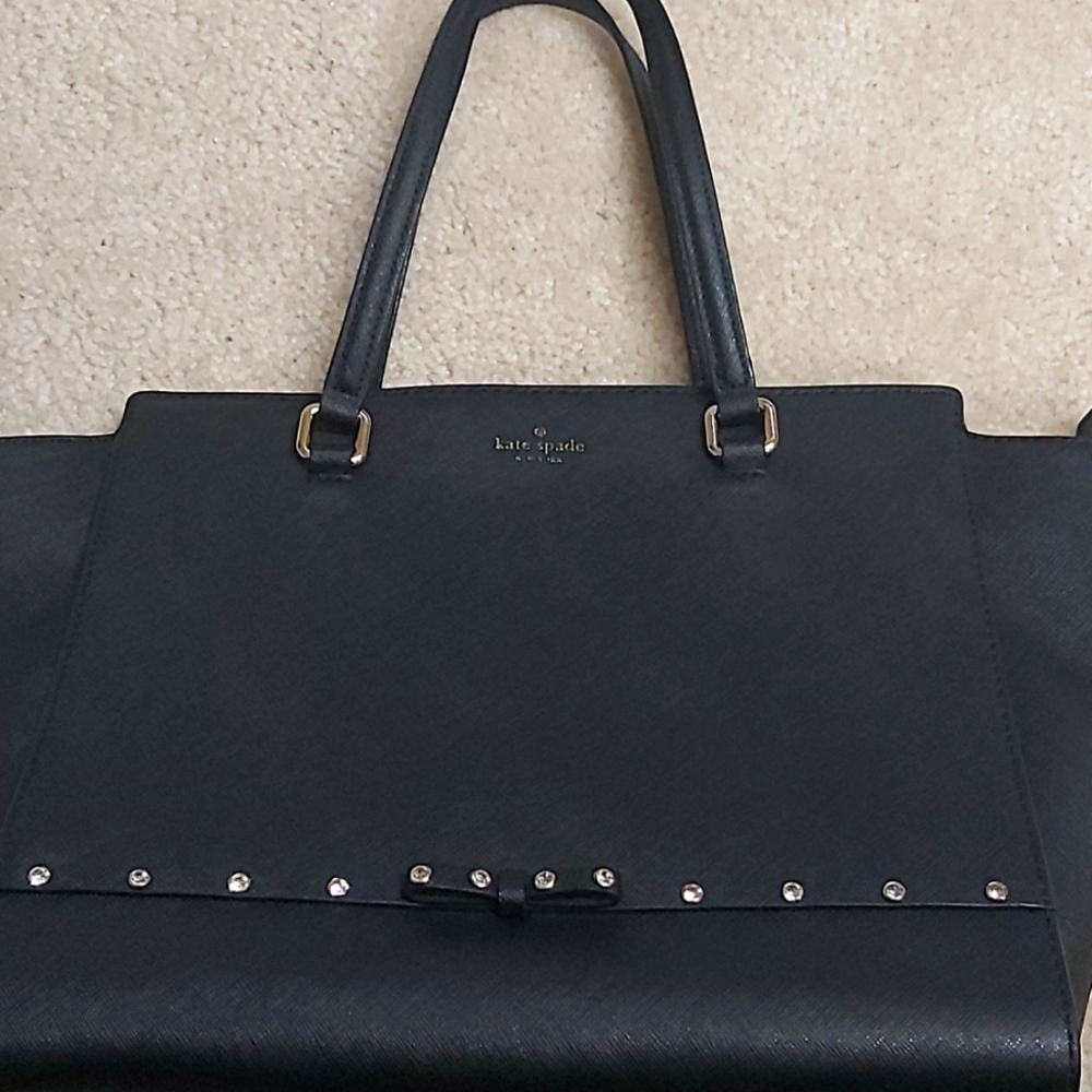 Black Kate Spade Purse w/ Minimalist Crystals & A Bow